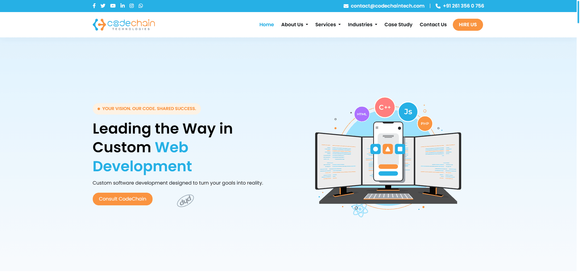 Codechain company website homepage presenting its web development services